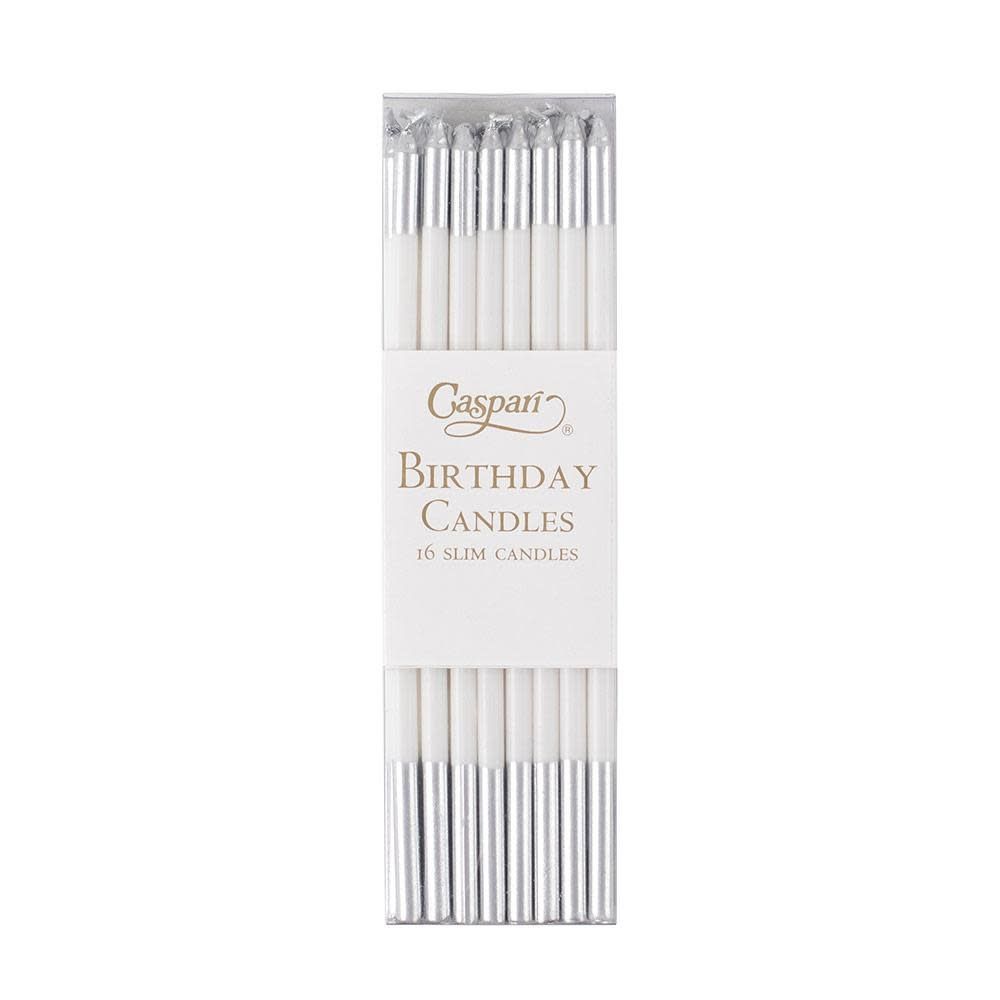 White &amp; Silver Birthday Candles, set of 16