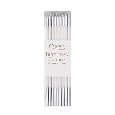 White &amp; Silver Birthday Candles, set of 16