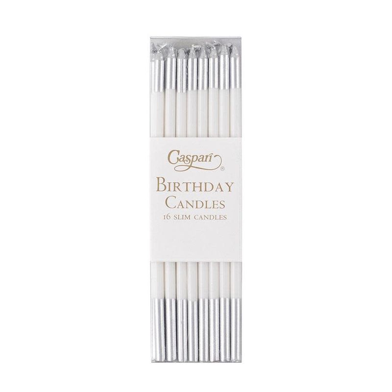 White &amp; Silver Birthday Candles, set of 16