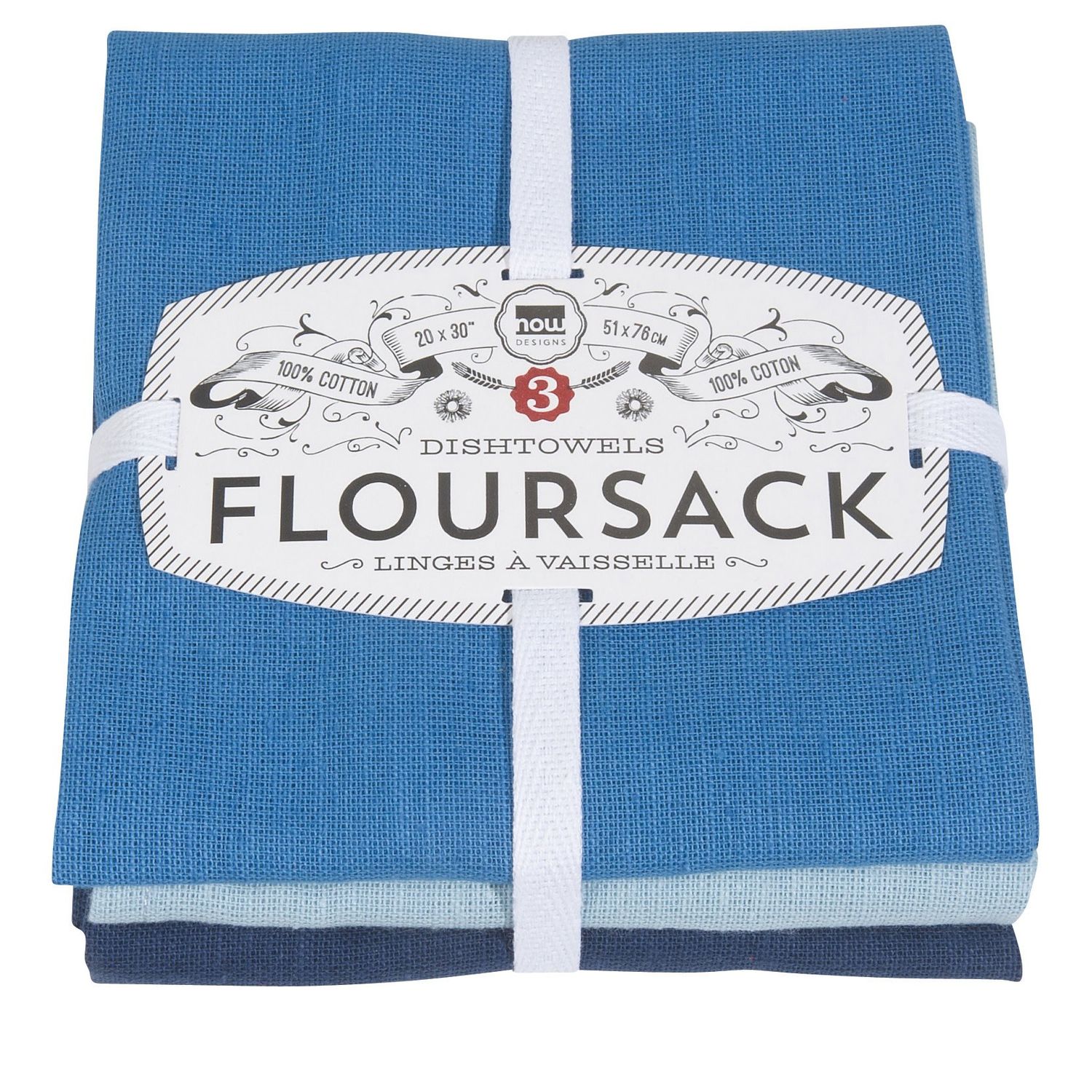 Indigo Flour Sack Towels, set of 3