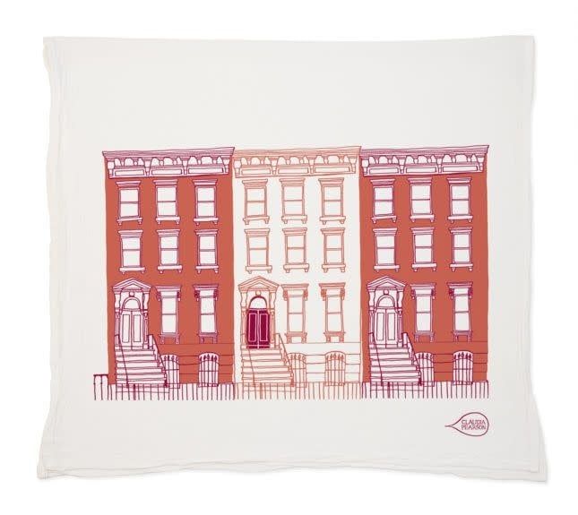 Claudia Pearson Red Brownstone Dishtowel