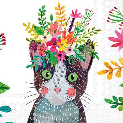 Floral Cat Cocktail Napkins, set of 20