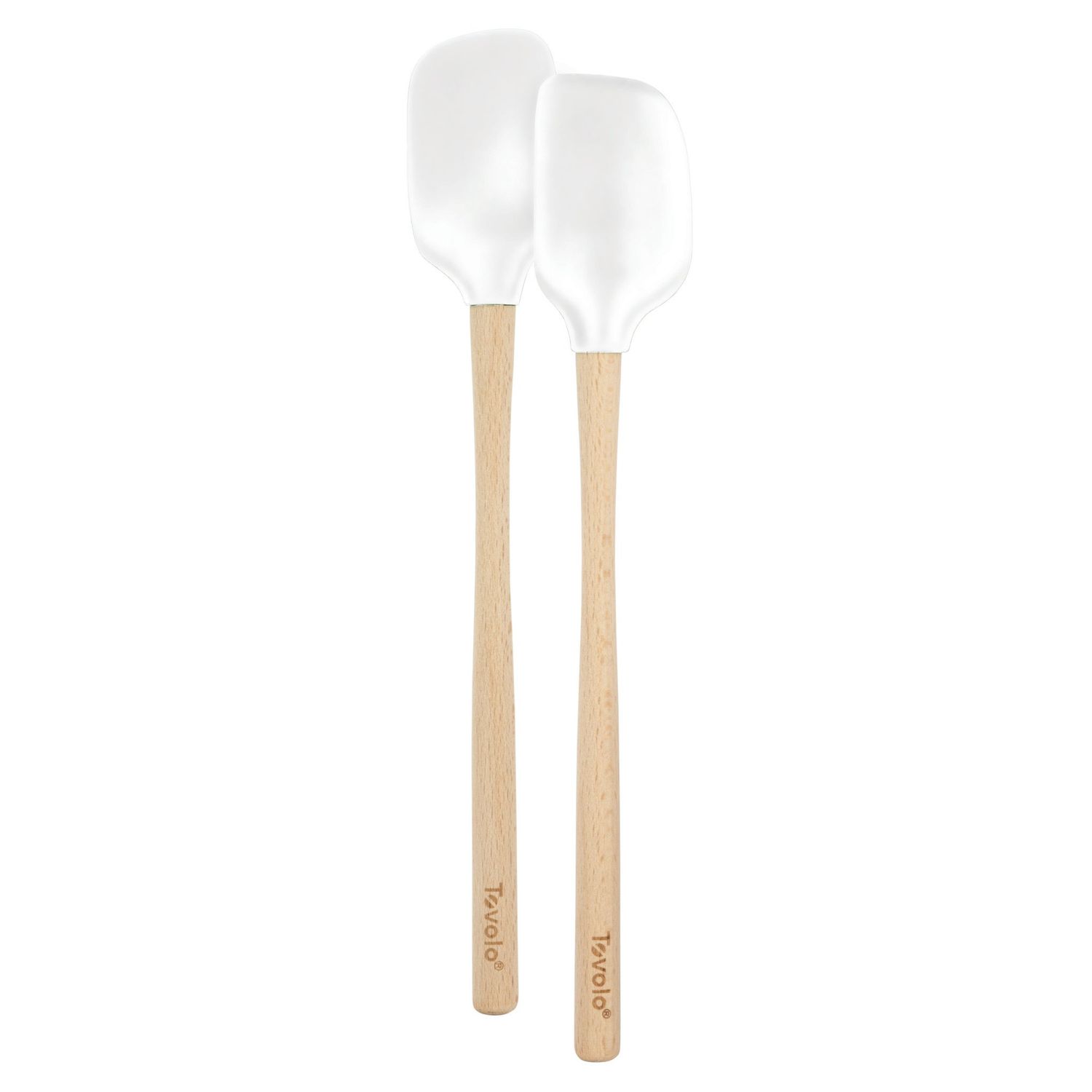 White Silicone Mini Spatula &amp; Spoonula Set with Wood Handles