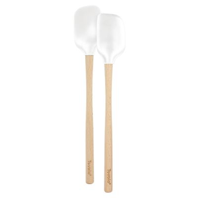 White Silicone Mini Spatula &amp; Spoonula Set with Wood Handles