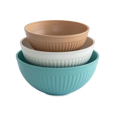 Taupe, Turquoise, &amp; White Mixing Bowls, set of 3
