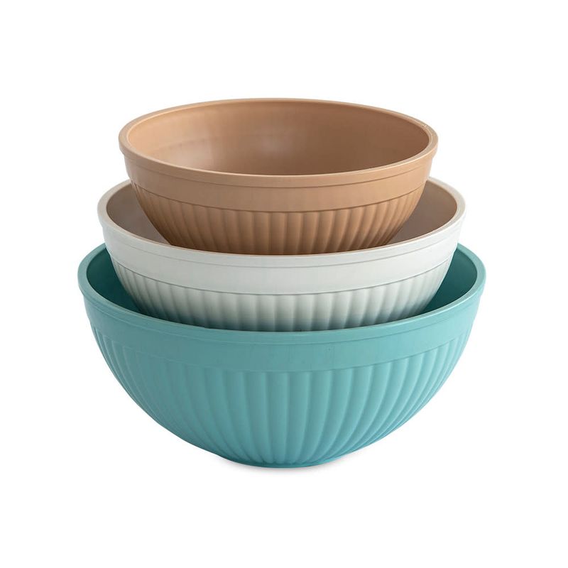 Taupe, Turquoise, &amp; White Mixing Bowls, set of 3