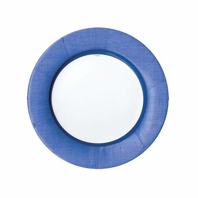 Blue Linen Paper Dessert Plates, set of 8