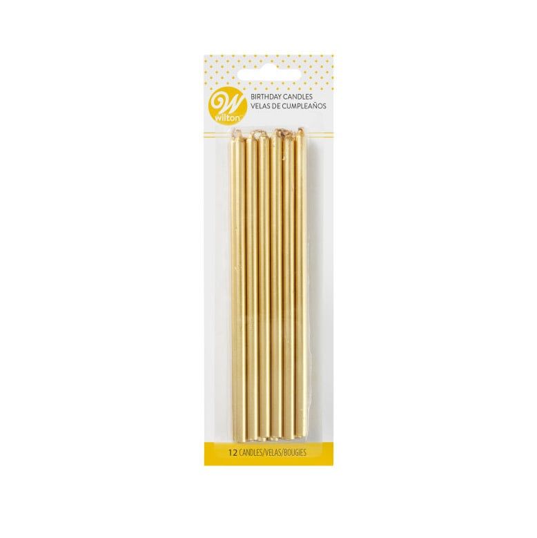 Gold Tall Birthday Candles, set of 12