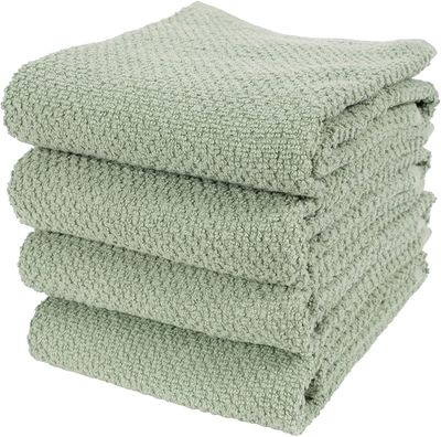 French Green Terry Dishtowels, set of 4