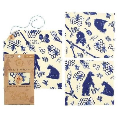 Bees &amp; Bears Print Beeswax Lunch Wrap Kit