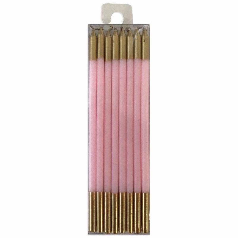 Petal Pink &amp; Gold Birthday Candles, set of 16