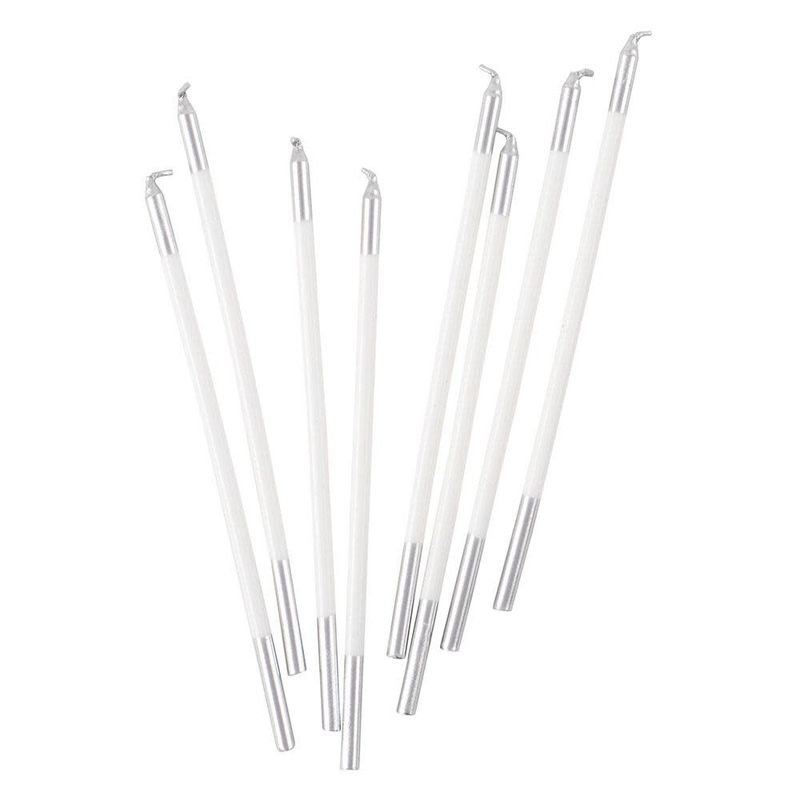 White &amp; Silver Birthday Candles, set of 16