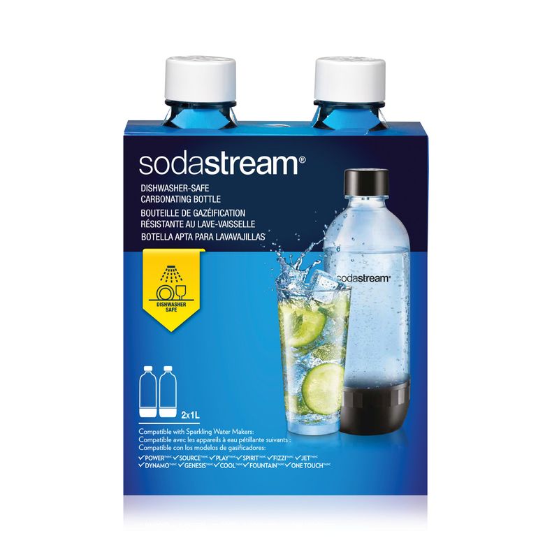 1 liter White Sodastream Bottles, set of 2