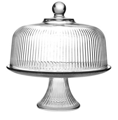 Monaco Ribbed Glass Cake Stand &amp; Dome