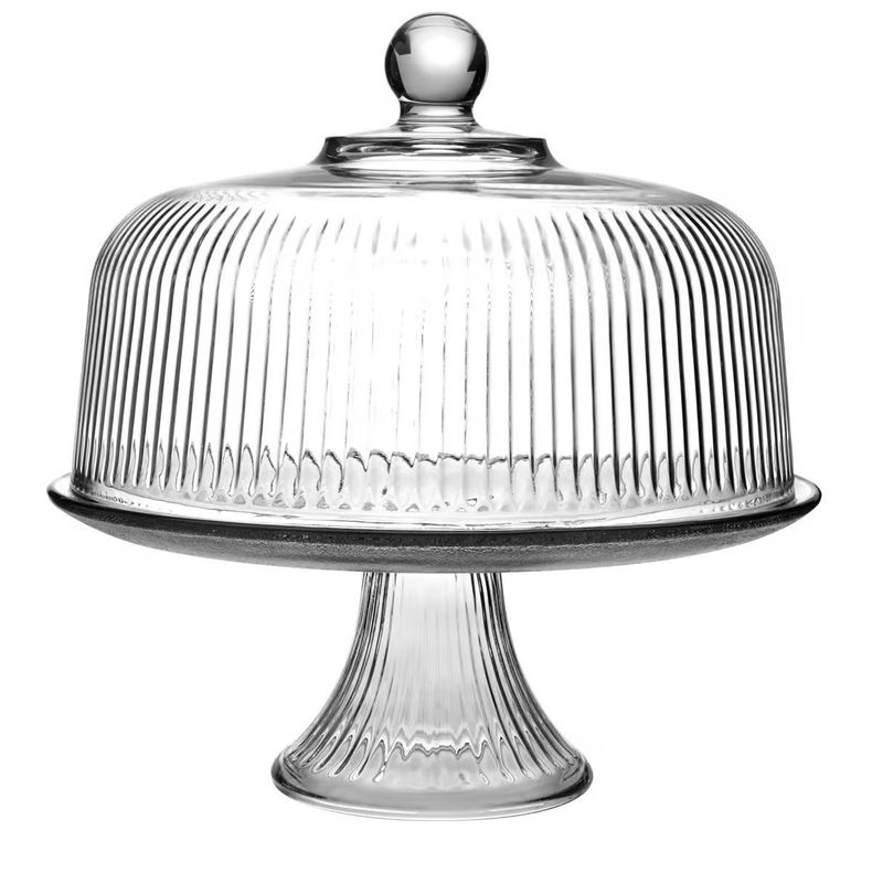 Monaco Ribbed Glass Cake Stand &amp; Dome