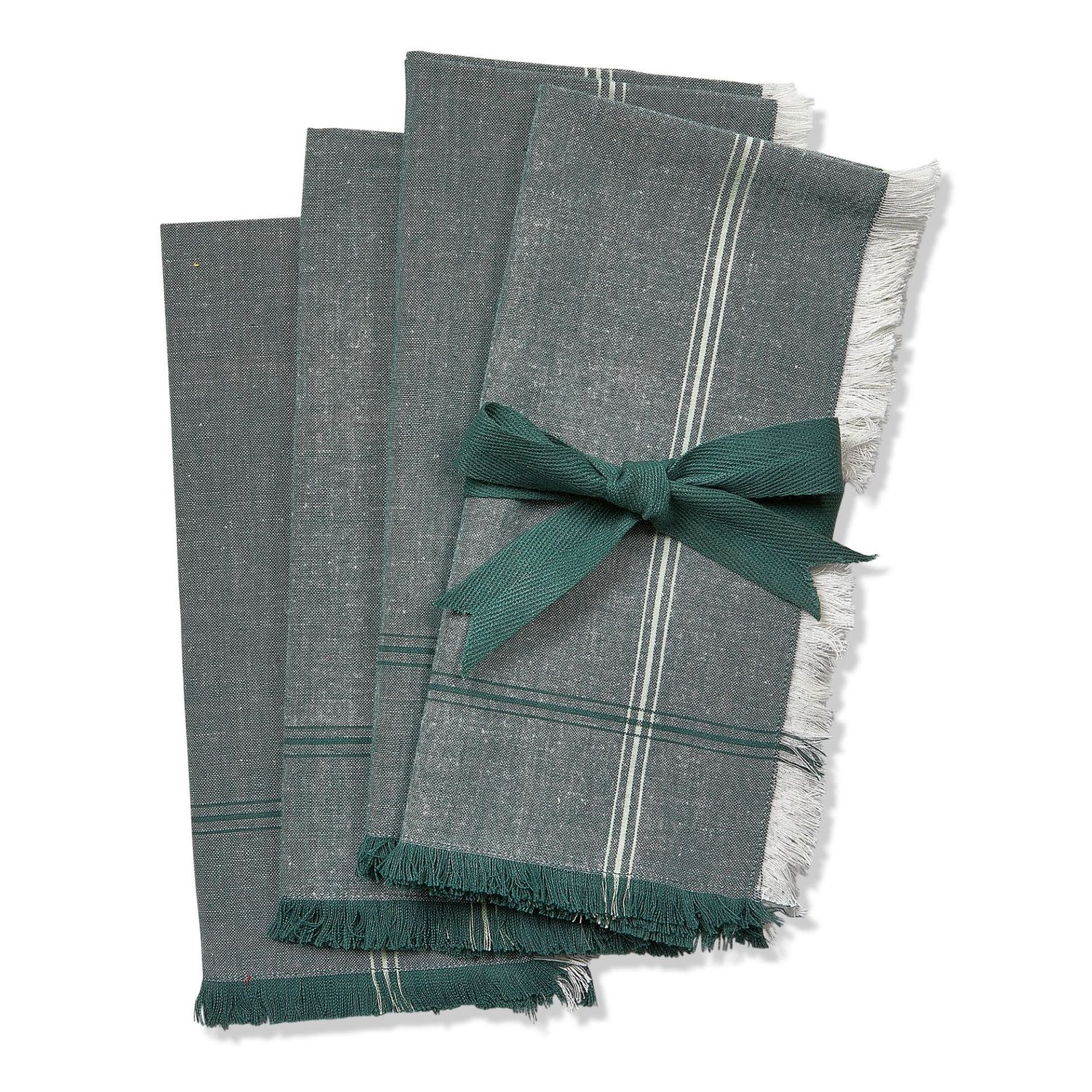 Green Border Stripe Napkins, set of 4