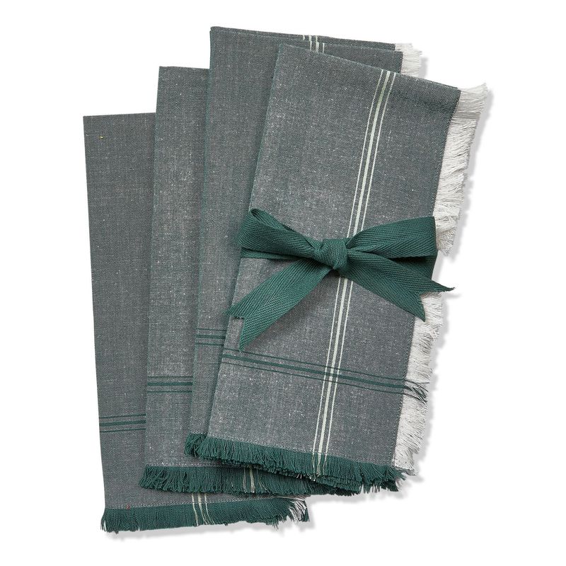 Green Border Stripe Napkins, set of 4