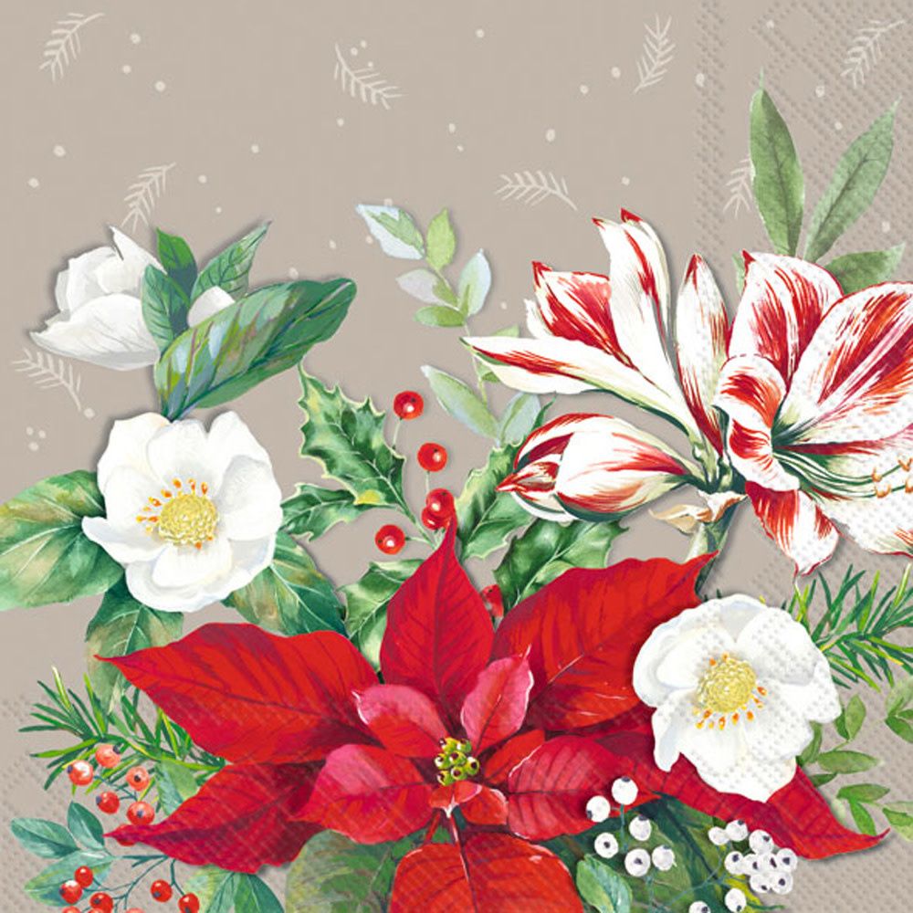 Christmas Florals Cocktail Napkins, set of 20