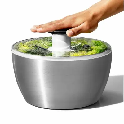 OXO Large Stainless Steel Push Salad Spinner