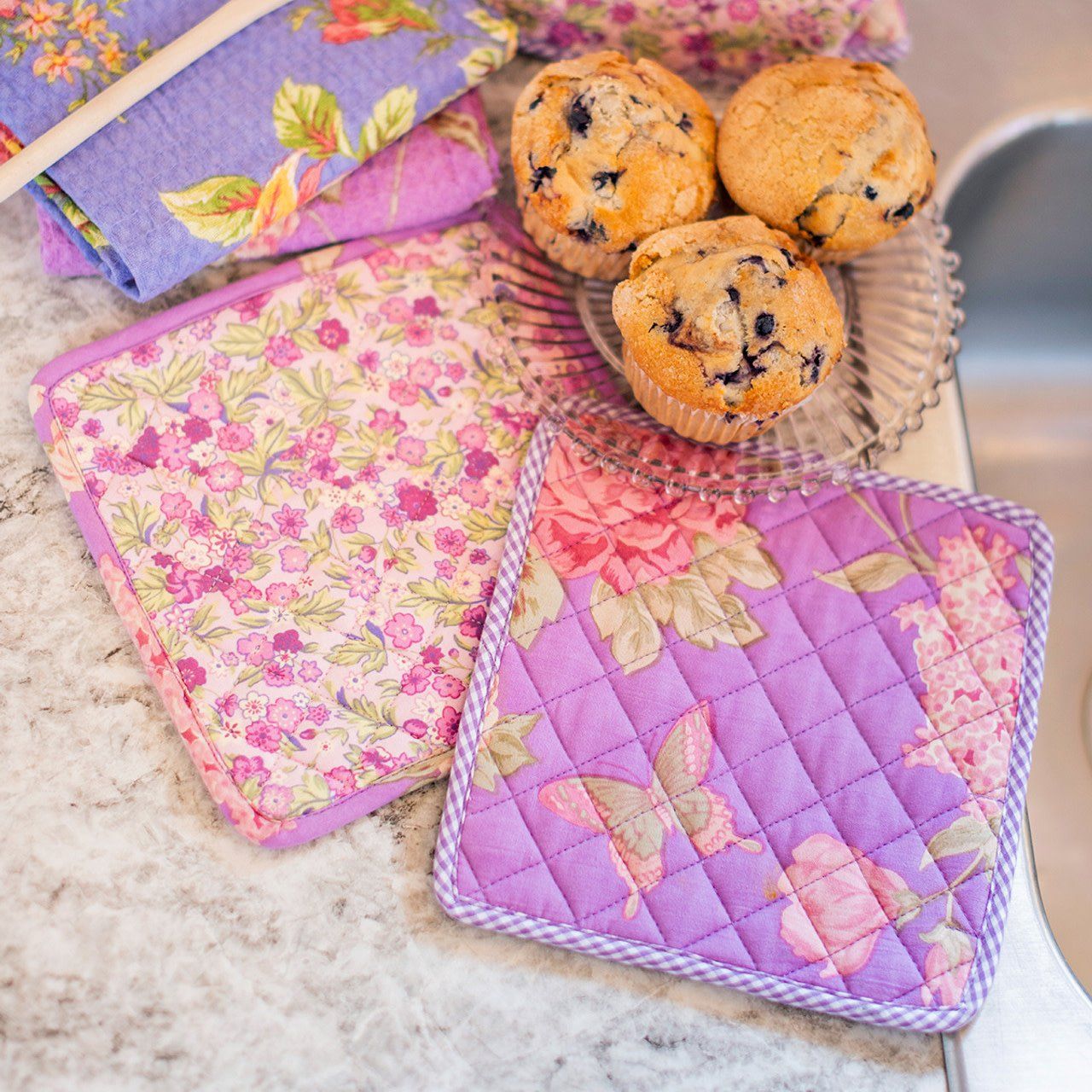Lilac Patchwork Potholders, set of 2
