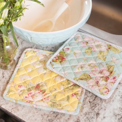 Apple Blossom Patchwork Potholders, set of 2