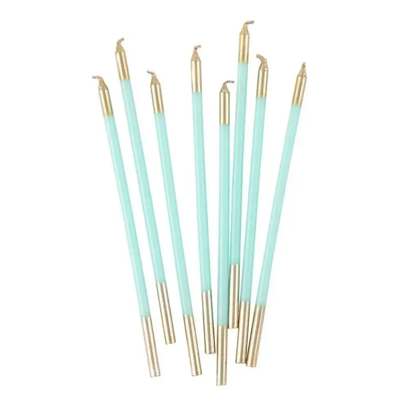 Gold &amp; Robin's Egg Birthday Candles, set of 16