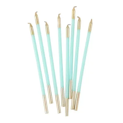 Gold &amp; Robin's Egg Birthday Candles, set of 16