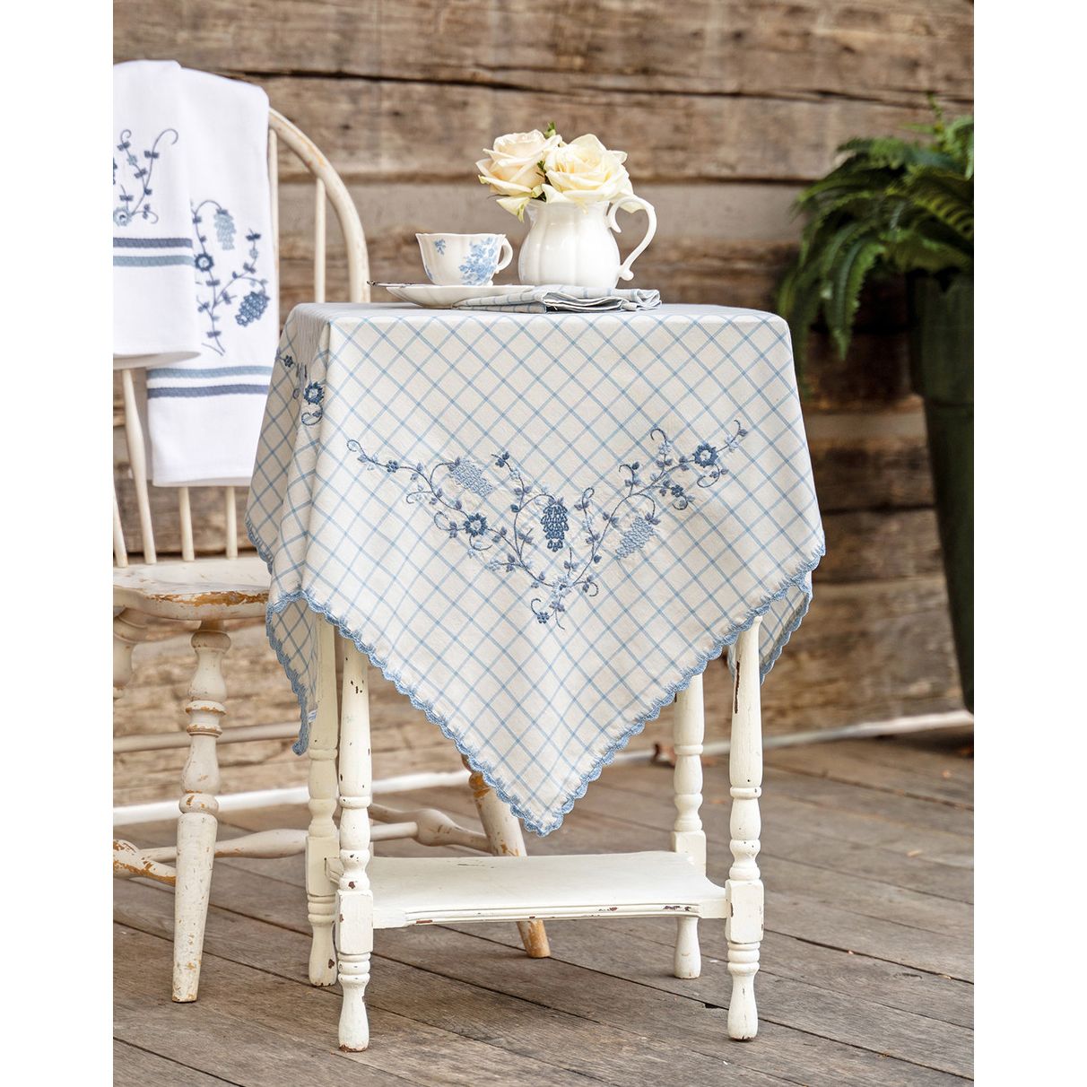 36x36" Blue Embroidered Tablecloth
