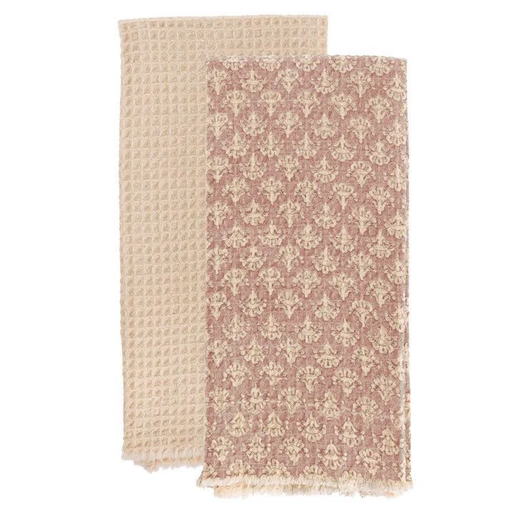Terracotta Damask Dishtowels, set of 2