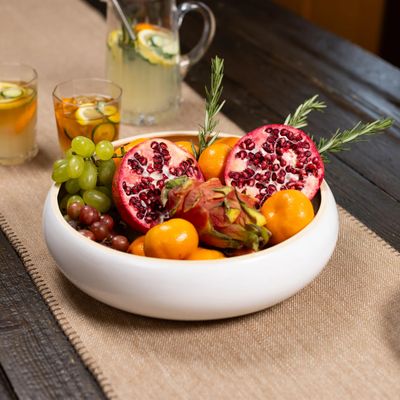 12" White &amp; Bamboo Serving Bowl