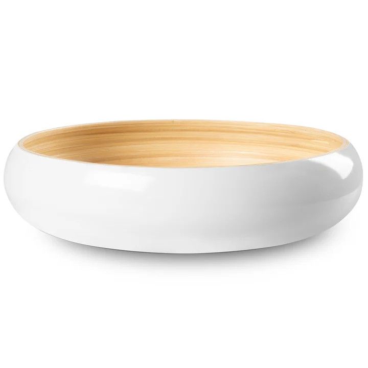 12" White &amp; Bamboo Serving Bowl