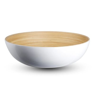 12" White &amp; Bamboo Salad Bowl