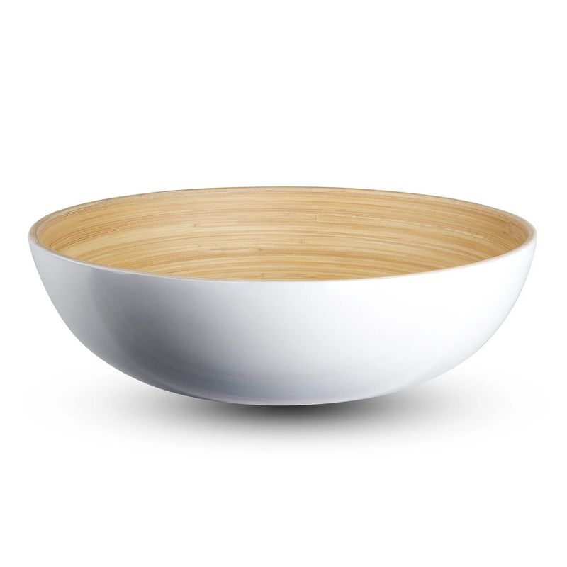 12" White &amp; Bamboo Salad Bowl