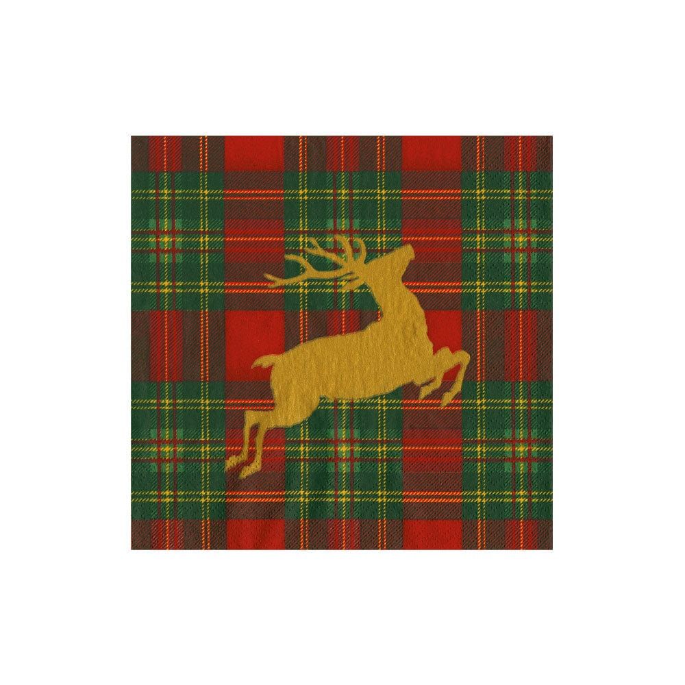 Reindeer Tartan Paper Cocktail Napkins, set of 20