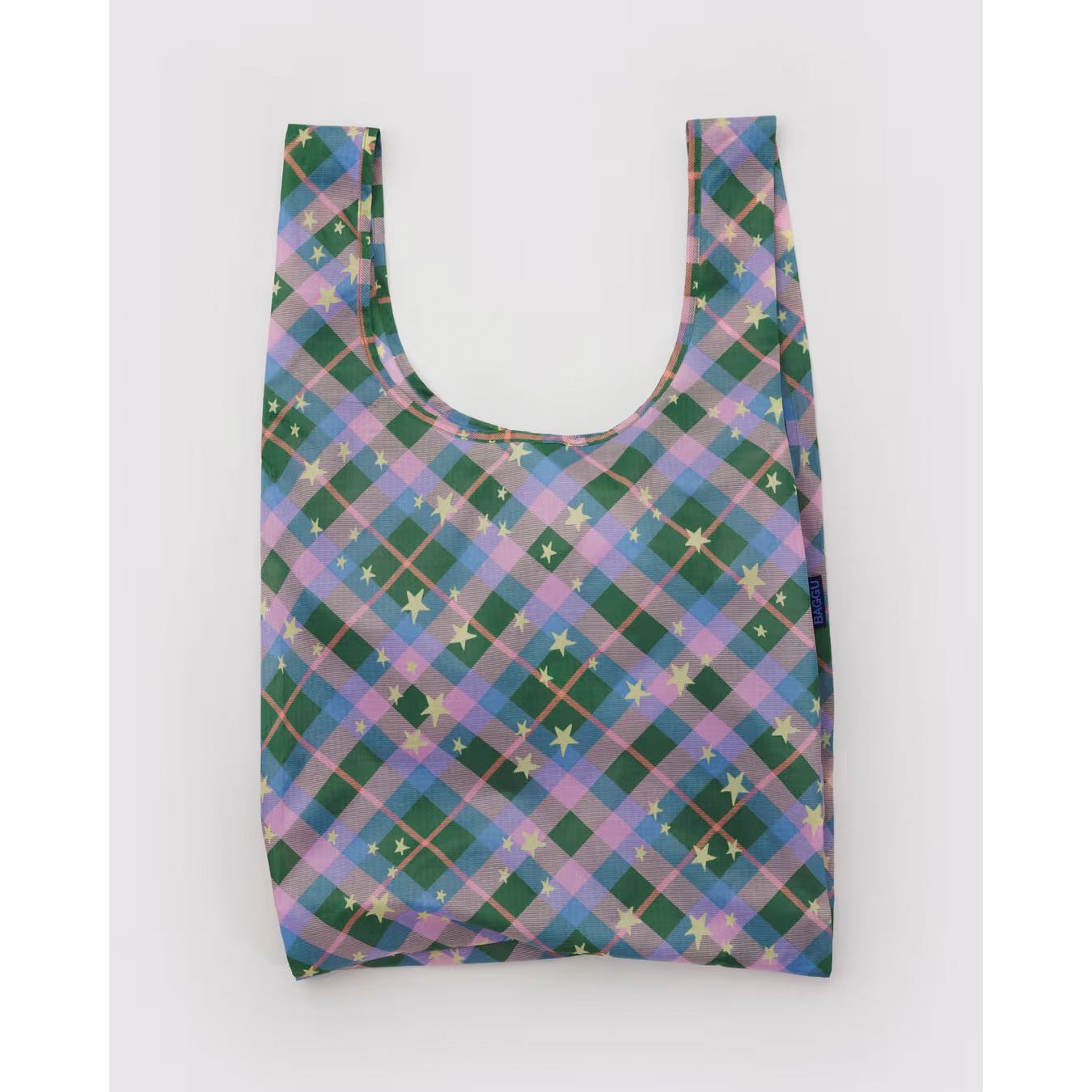 Green Star Plaid Baggu Reusable Tote Bag