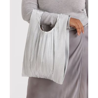 Chrome Metallic Pleated Baggu Reusable Tote Bag