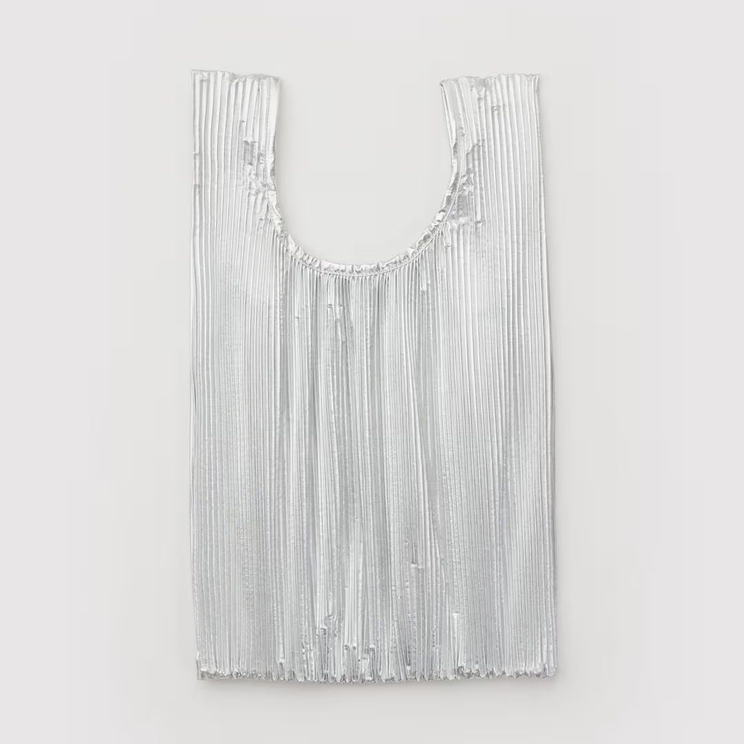 Chrome Metallic Pleated Baggu Reusable Tote Bag