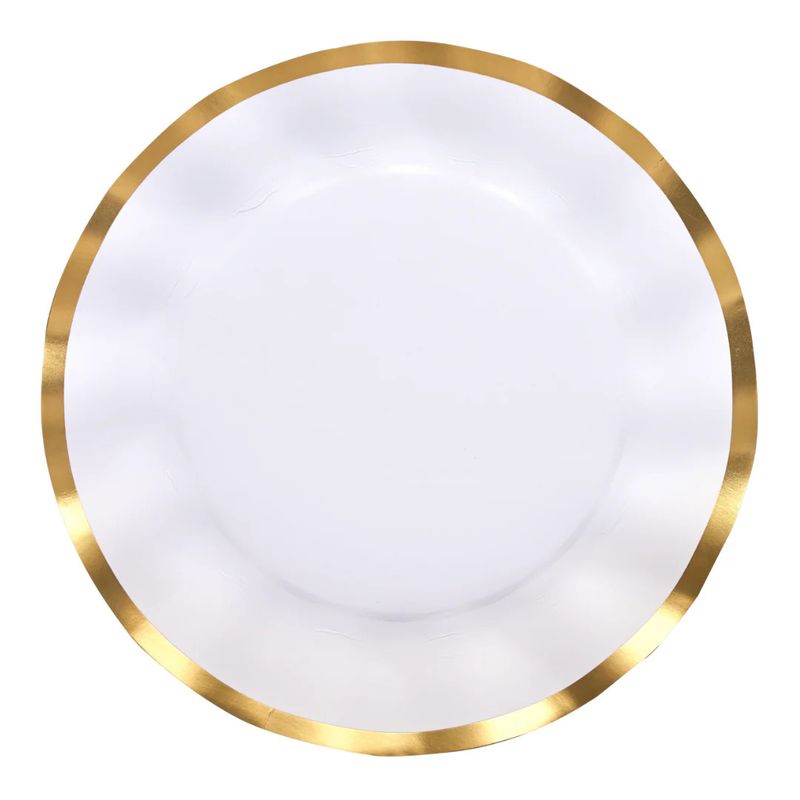 White Paper Dinner Plates with Gold Trim, set of 8