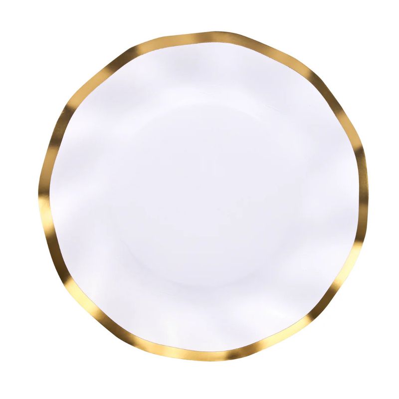 White Paper Dessert Plates with Gold Trim, set of 8