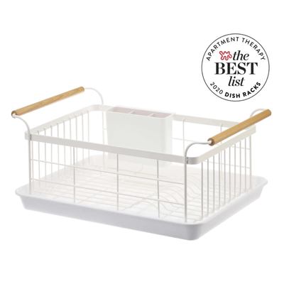 White Dish Rack with Wood Handles