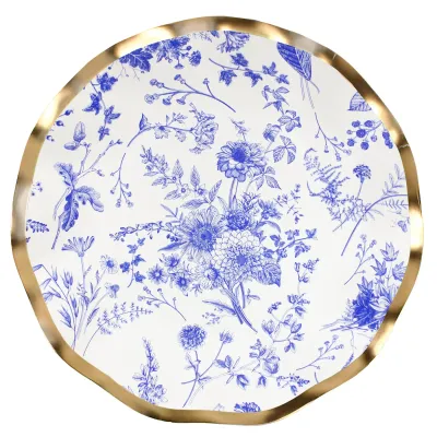 Blue Floral Paper Dessert Plates, set of 8