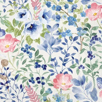 Indigo Flowers Paper Cocktail Napkins, set of 20