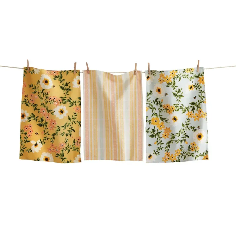 Bee Floral Dishtowels, set of 3