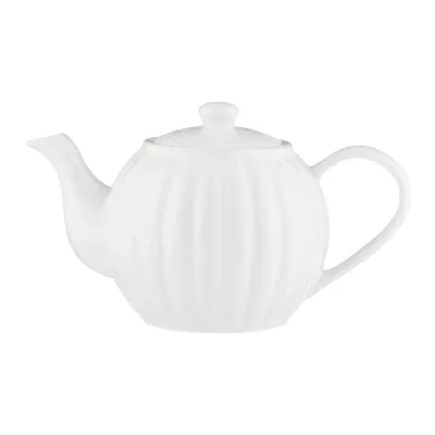 6 cup Ribbed White Teapot
