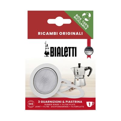 Bialetti 1 cup Espresso Maker Gasket with Filter Plate, set of 3