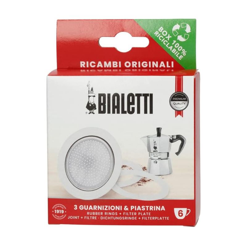 Bialetti Moka Express 6 Cup Replacement Filter Plate with 3 Gaskets