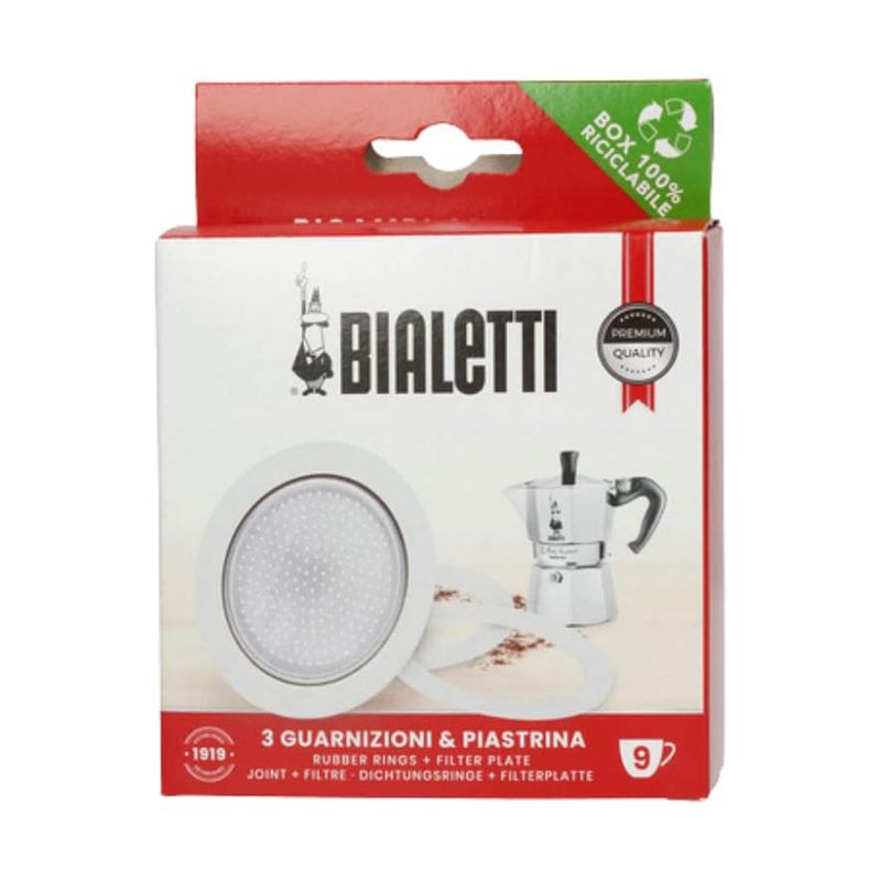 Bialetti 9 cup Espresso Gasket (set of 3) &amp; Filter Plate