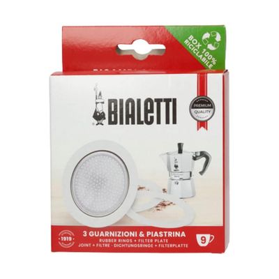 Bialetti 9 cup Espresso Gasket (set of 3) &amp; Filter Plate