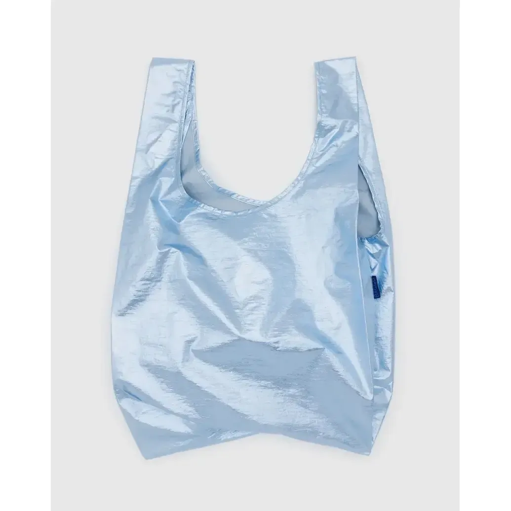 Metallic Light Blue Baggu Reusable Tote Bag