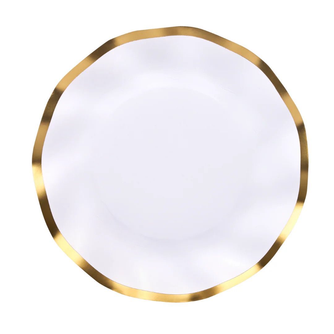 White Paper Dessert Plates with Gold Trim, set of 8